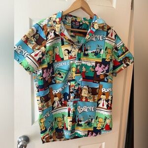 Phat Farm X Popeye short sleeve button up shirt large all over print comic style